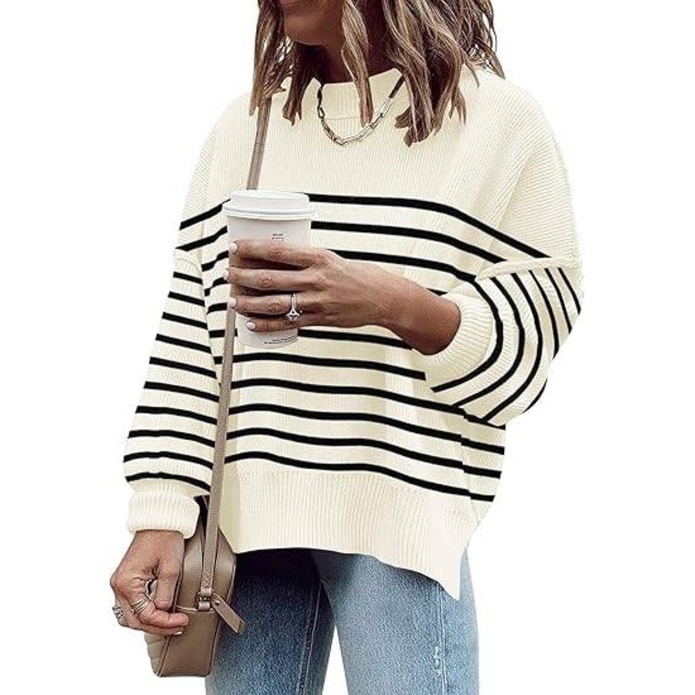 MSRP $43 ETCYY Women's M Stripe Apricot Oversized Sweaters Batwing Sleeve Knit